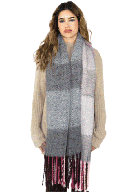 Ladies Chunky Pink and Grey Scarf